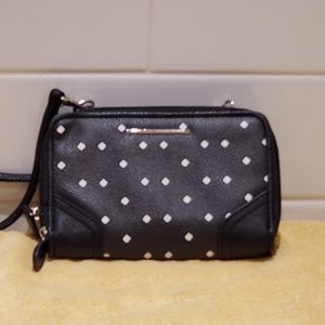 Faux pebbled leather poka dot crossbody clutch